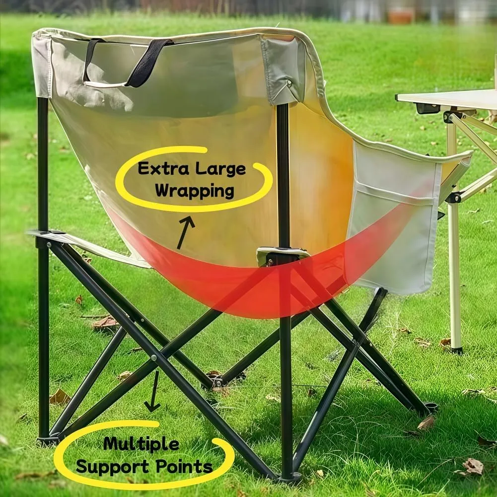 Folding Camping Chair, Lightweight Portable Lawn Chairs with Carry Bag, 600D Oxford Compact Outdoor Picnic Stool for Hiking, Beach, Fishing, and Market Stalls (Khaki)