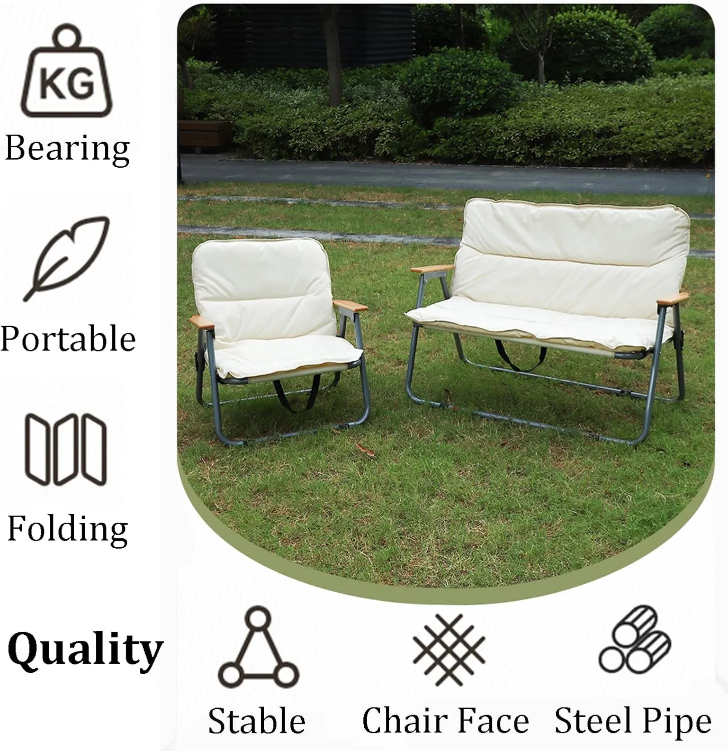 Folding Camping Chairs for Adults with Seat Cushion for Outdoor Camp with Portable Carrying Handle Support 300lbs for Beach, Travel, Outside Camping, Hiking Black