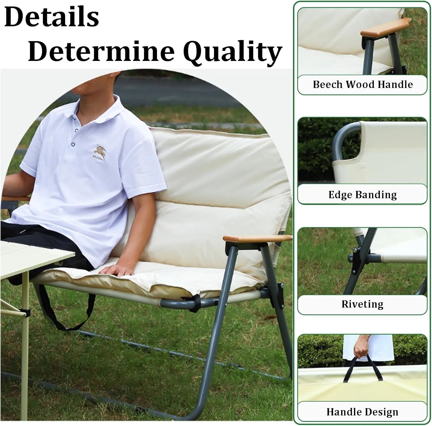 Folding Camping Chairs for Adults with Seat Cushion for Outdoor Camp with Portable Carrying Handle Support 300lbs for Beach, Travel, Outside Camping, Hiking Black