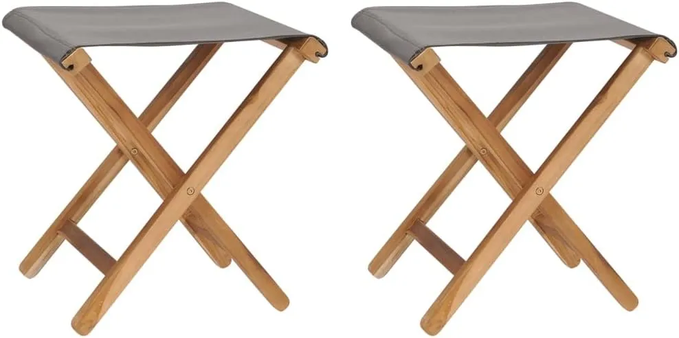 Folding Chairs 2 pcs Solid Teak Wood and Fabric Dark Gray Patio Furniture Outdoor Furniture Lounge Chair for Garden and Patio Foldable Teak Dining Chairs Comfortable Seating for Outdoor Use