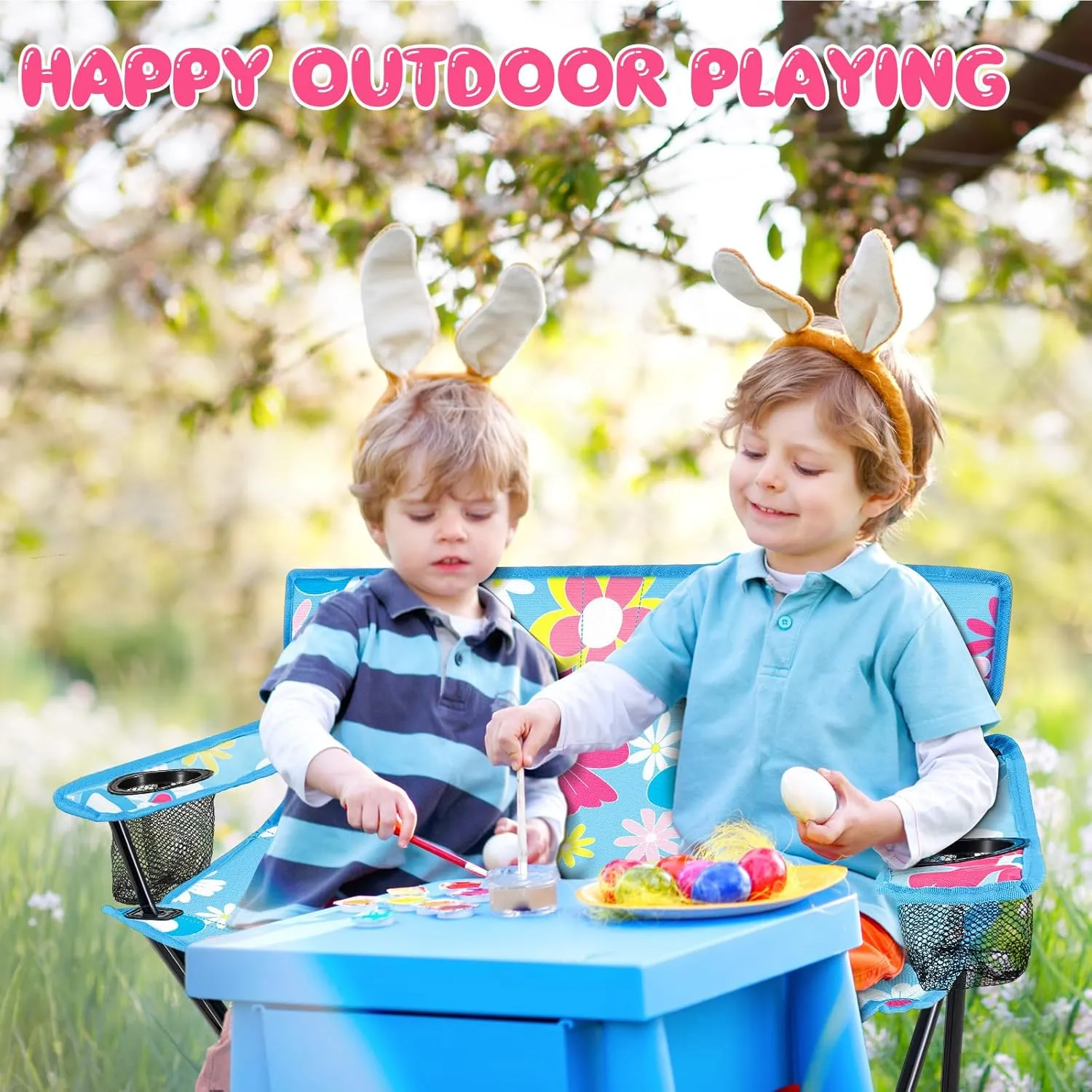 Folding Double Lawn and Camping Chair Gift for Birthday Portable 2 Person Love Seat Camp Chair with Cup Holder Outdoor Foldable Beach Chair for Beach Travel Picnic Sports(Floral)