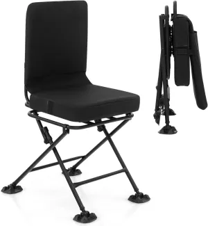 Folding Hunting Chair, 360° Swivel Hunting Blind Chair with Padded Cushion, Outdoor Hunting Chairs for Blinds, Ground Blind Chair for Dove Deer Hunting, Fishing, Camping (Black)