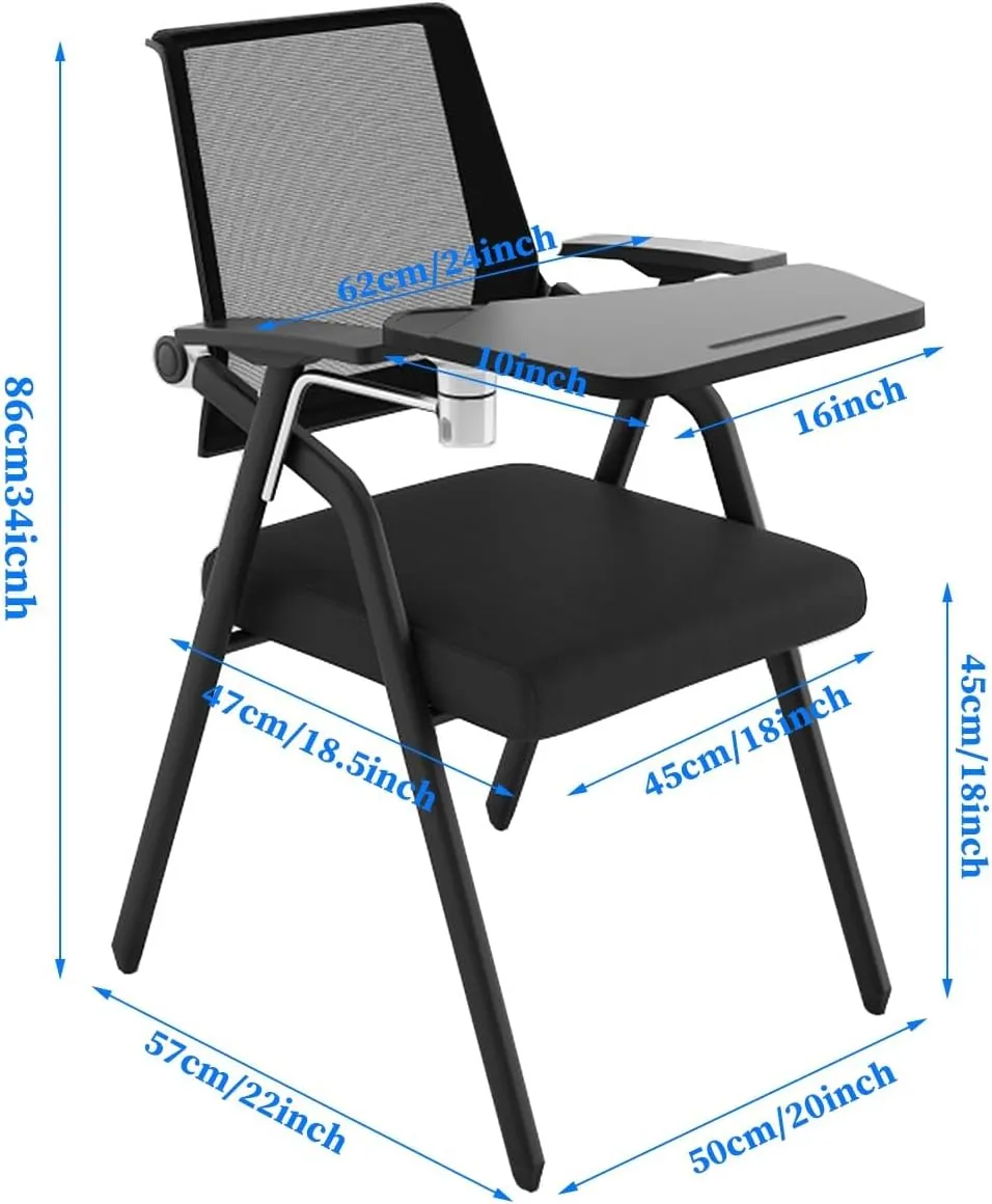 Folding Office Desk Chairs Stackable Conference Room Chair with Writing Pad Training Room Chair Guest Reception Meeting Chairs with Thickened Seat Cushion for Scshool Classroom