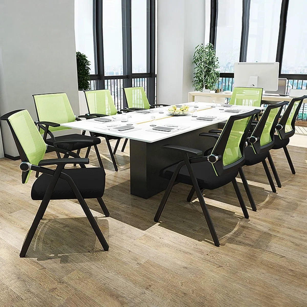 Folding Office Desk Chairs Stackable Conference Room Chair with Writing Pad Training Room Chair Guest Reception Meeting Chairs with Thickened Seat Cushion for Scshool Classroom