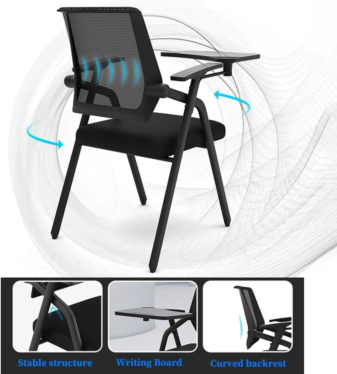 Folding Office Desk Chairs Stackable Conference Room Chair with Writing Pad Training Room Chair Guest Reception Meeting Chairs with Thickened Seat Cushion for Scshool Classroom