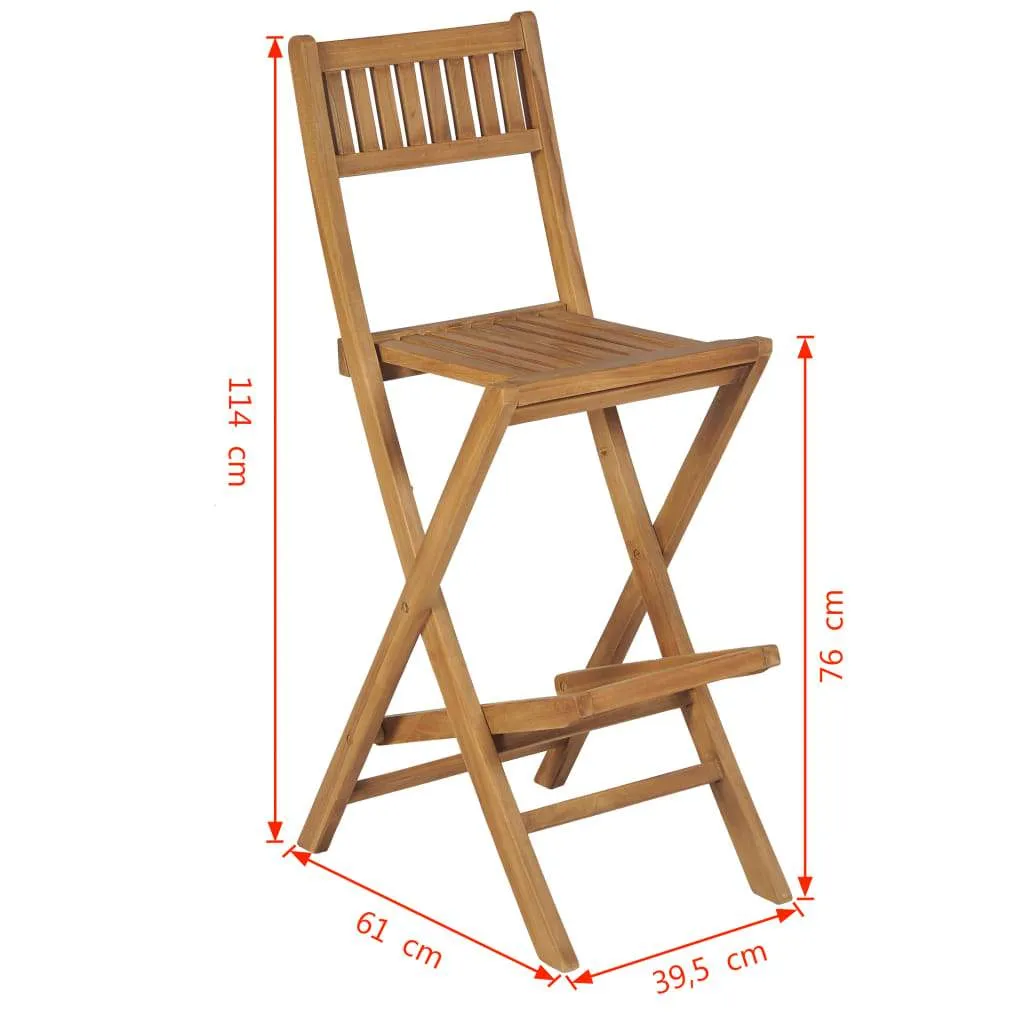 Folding Patio Bar Stools 2 pcs Solid Teak Wood