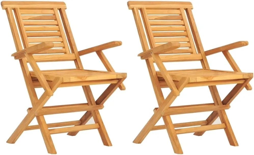 Folding Patio Chairs 2 Pcs 22"x24.8"x35.4" Solid Wood Teak Outdoor Furniture, Comfortable Lounge Accent Chairs for Patio, Lawn, Beach, Camping and Dining