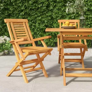 Folding Patio Chairs 2 Pcs 22"x24.8"x35.4" Solid Wood Teak Outdoor Furniture, Comfortable Lounge Accent Chairs for Patio, Lawn, Beach, Camping and Dining