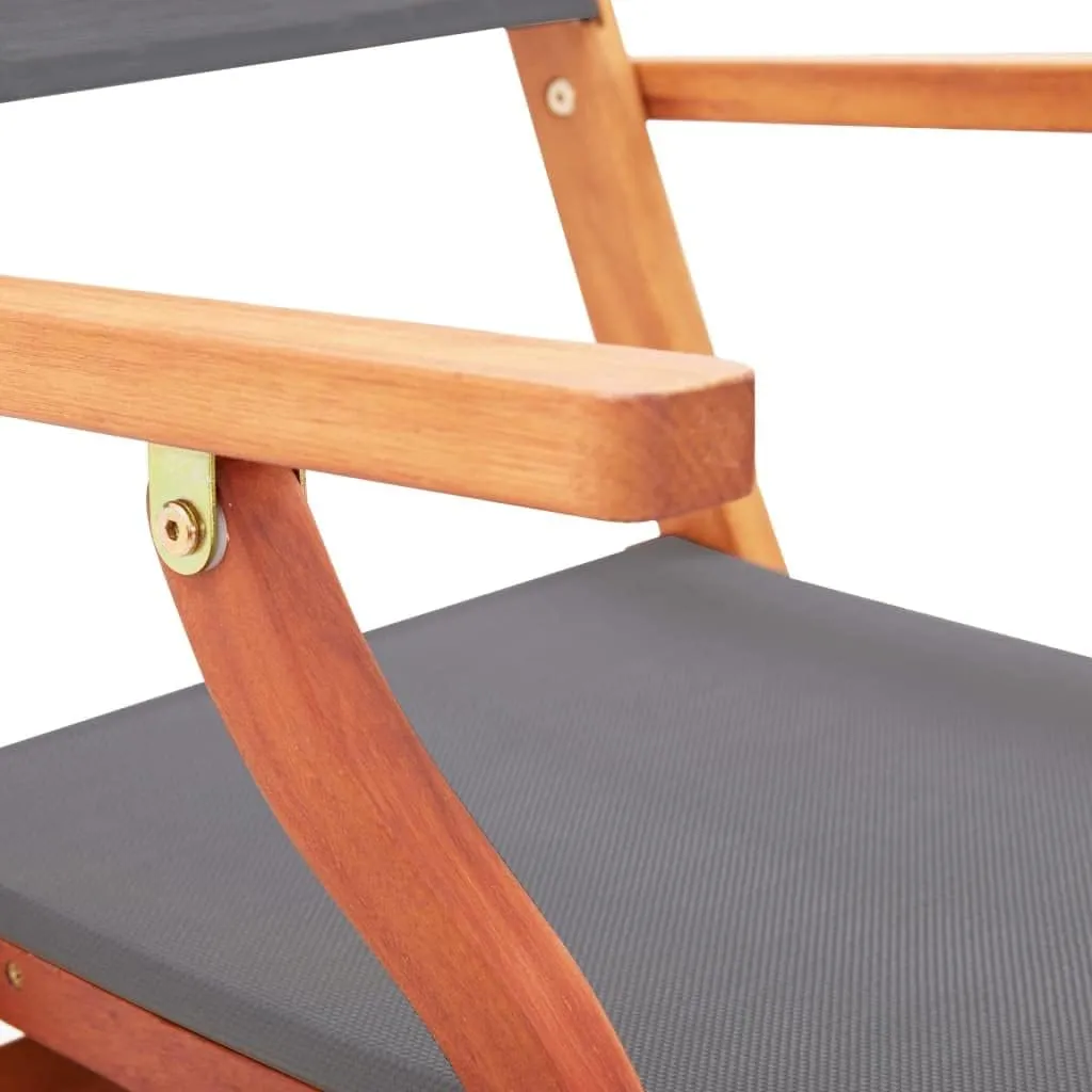 Folding Patio Chairs 2 pcs Gray Solid Wood Eucalyptus and Textilene Outdoor Furniture Lounge Chairs with Armrests, Foldable, Comfortable for Garden, Patio, Lawn, or Balcony Use