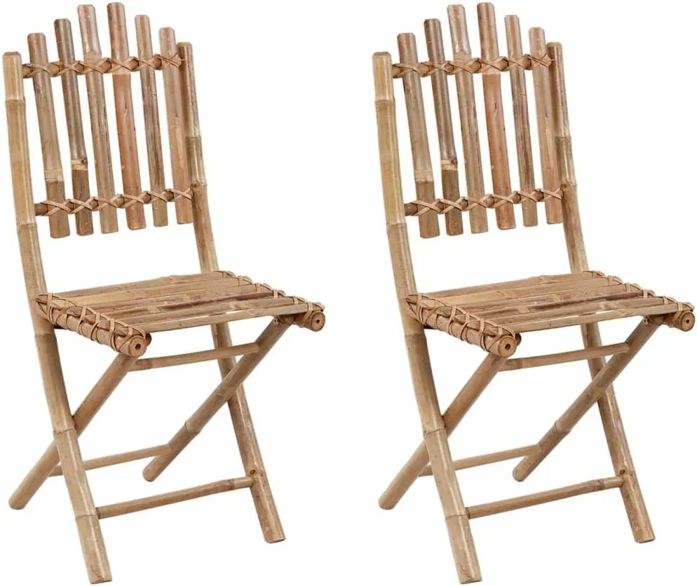 Folding Patio Chairs with Cushions 2 Pcs, Bamboo Outdoor Furniture Foldable Dining Chairs for Garden, Pool, Beach, Cream