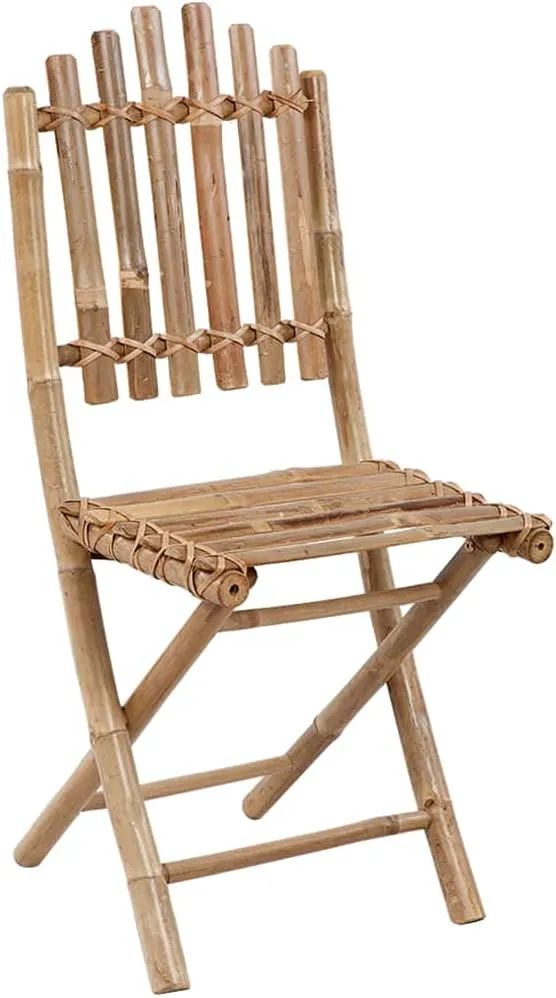 Folding Patio Chairs with Cushions 2 Pcs, Bamboo Outdoor Furniture Foldable Dining Chairs for Garden, Pool, Beach, Cream