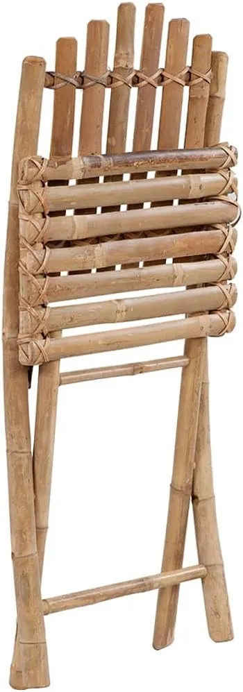 Folding Patio Chairs with Cushions 2 Pcs, Bamboo Outdoor Furniture Foldable Dining Chairs for Garden, Pool, Beach, Cream