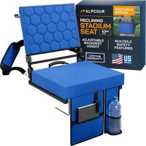 Folding Reclining Stadium Seats with Back Support for Bleachers, Bleacher Chairs with Back and Cushion Seating for Football, Camping Chair, Kayak Seat, Canoe, Paddle Board, Concerts, & Sports Events