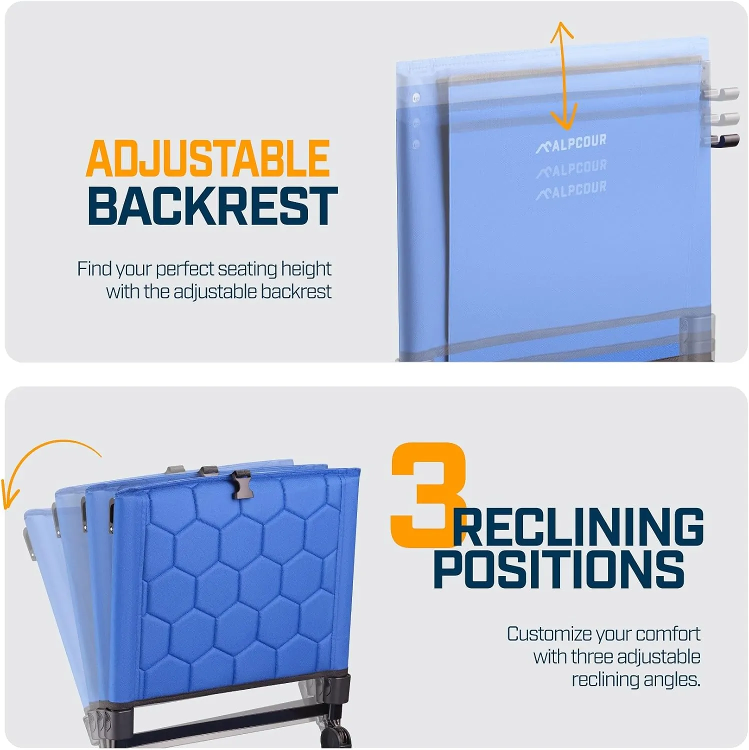 Folding Reclining Stadium Seats with Back Support for Bleachers, Bleacher Chairs with Back and Cushion Seating for Football, Camping Chair, Kayak Seat, Canoe, Paddle Board, Concerts, & Sports Events