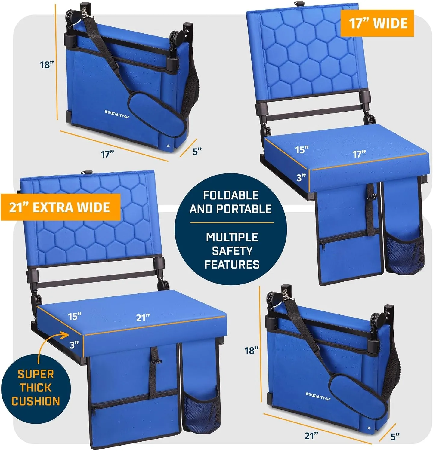 Folding Reclining Stadium Seats with Back Support for Bleachers, Bleacher Chairs with Back and Cushion Seating for Football, Camping Chair, Kayak Seat, Canoe, Paddle Board, Concerts, & Sports Events