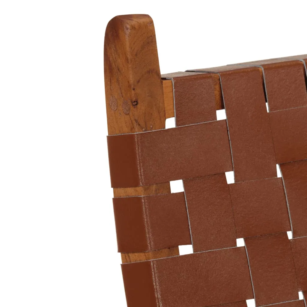 Folding Relaxing Chair Brown Real Leather