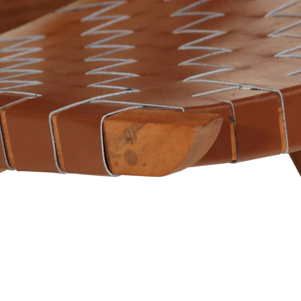 Folding Relaxing Chair Brown Real Leather