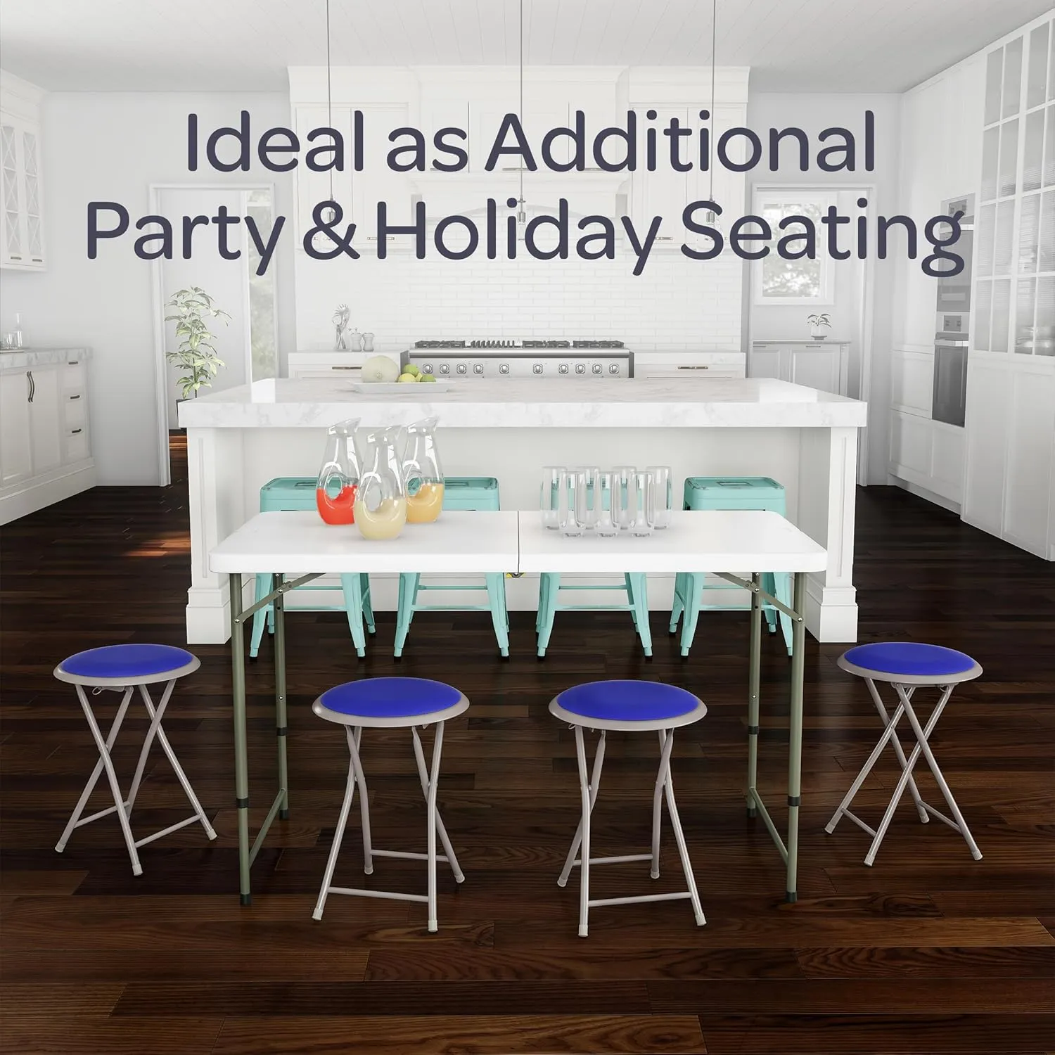 Folding Stool - Backless 18-Inch Stool with 225lb Capacity for Kitchen or Rec Room - Portable Indoor Counter Bar Stools by Lavish Home (Blue)