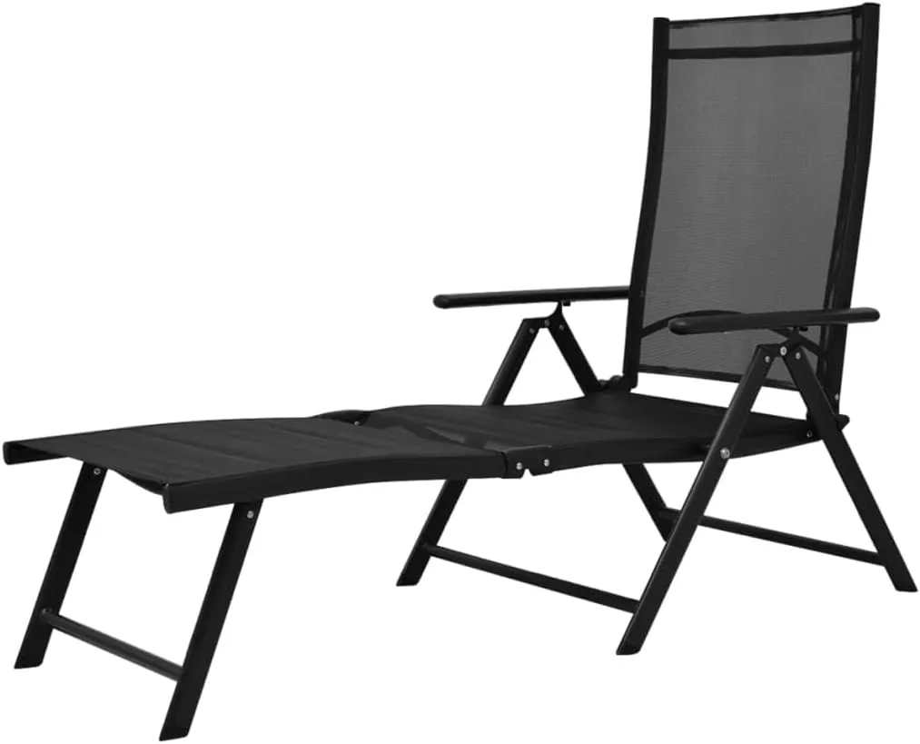 Folding Sun Lounger Aluminum BlackLuxury Sun Loungers with Adjustable Backrest and Cushioned Seat