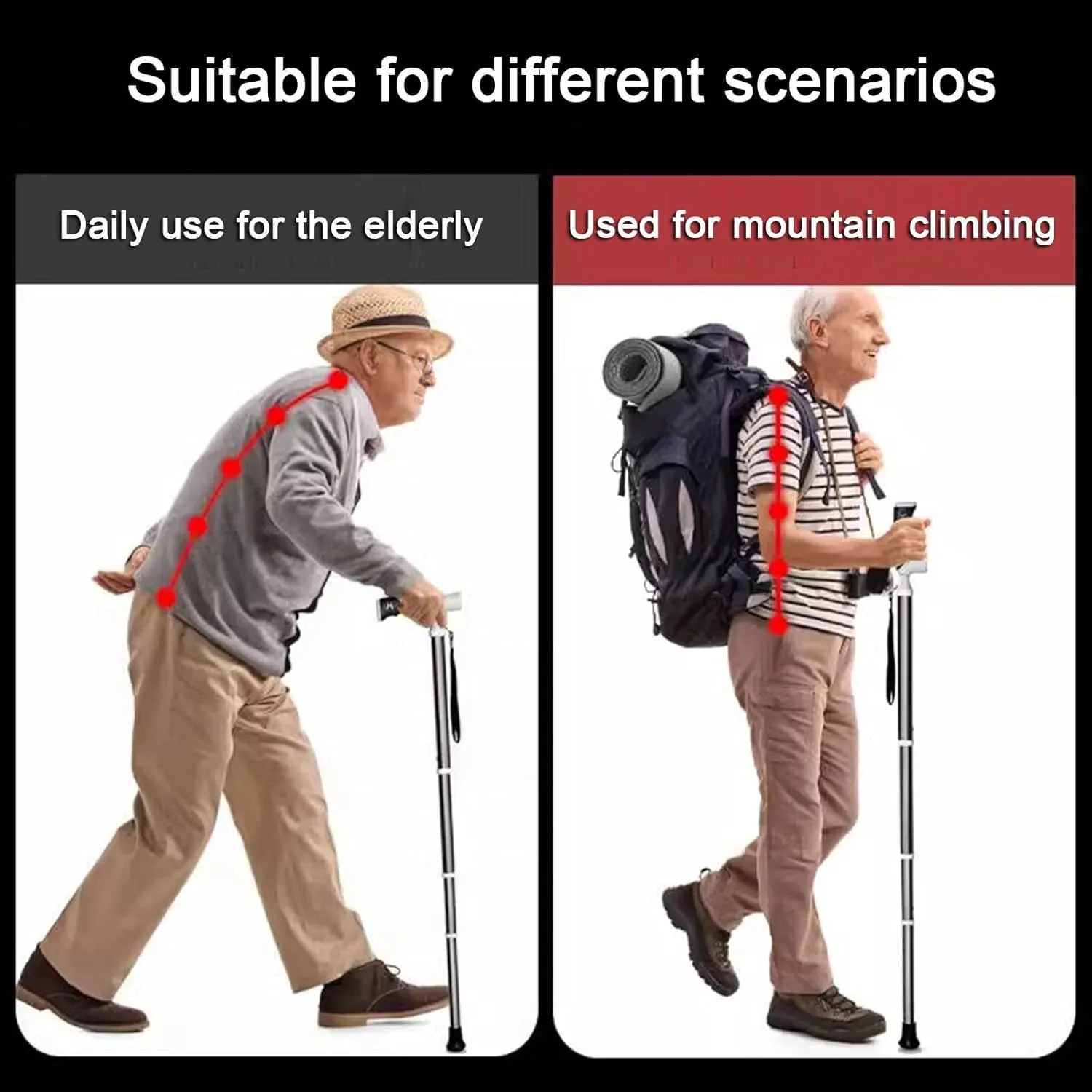 Folding Trekking Poles Hiking Sticks Compact for Travel 1 Pack Telescopic Trekking Poles Assistive Crutches for The Elderly Gift Box Packaging(A,38~105cm)