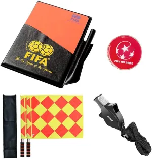 Football Soccer Referee kit Linesman Flags,Referee Whistle,Toss Coin and Yellow Cards with Notebook - 4 in 1 Referee Accessories Set 47.5cm