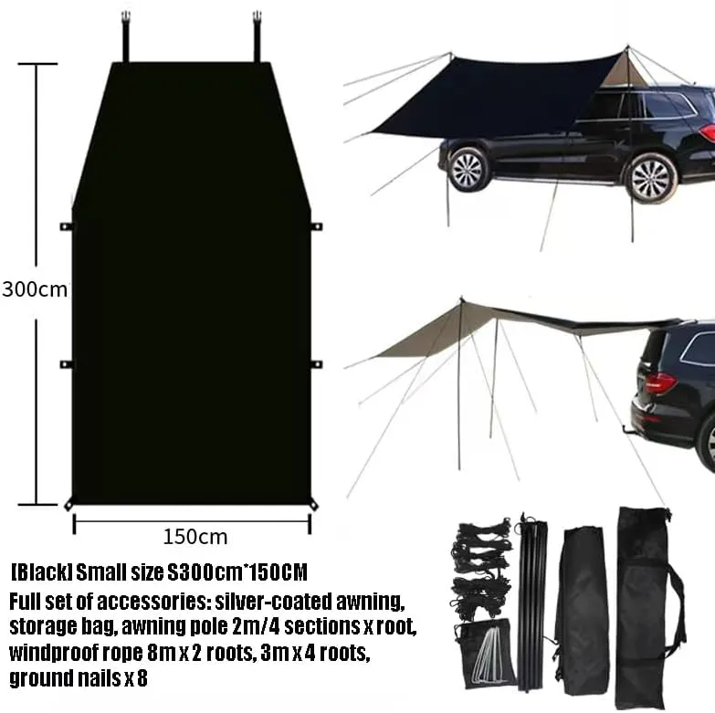 for Citro?n C1/C2/C3/C4/C5/C4 Cactus/C4 Picasso/C5 Aircross Camping Tarpaulin Car Awning Waterproof Hammock Rainproof Sunshade Rainproof Awning Outdoor,A Black-S