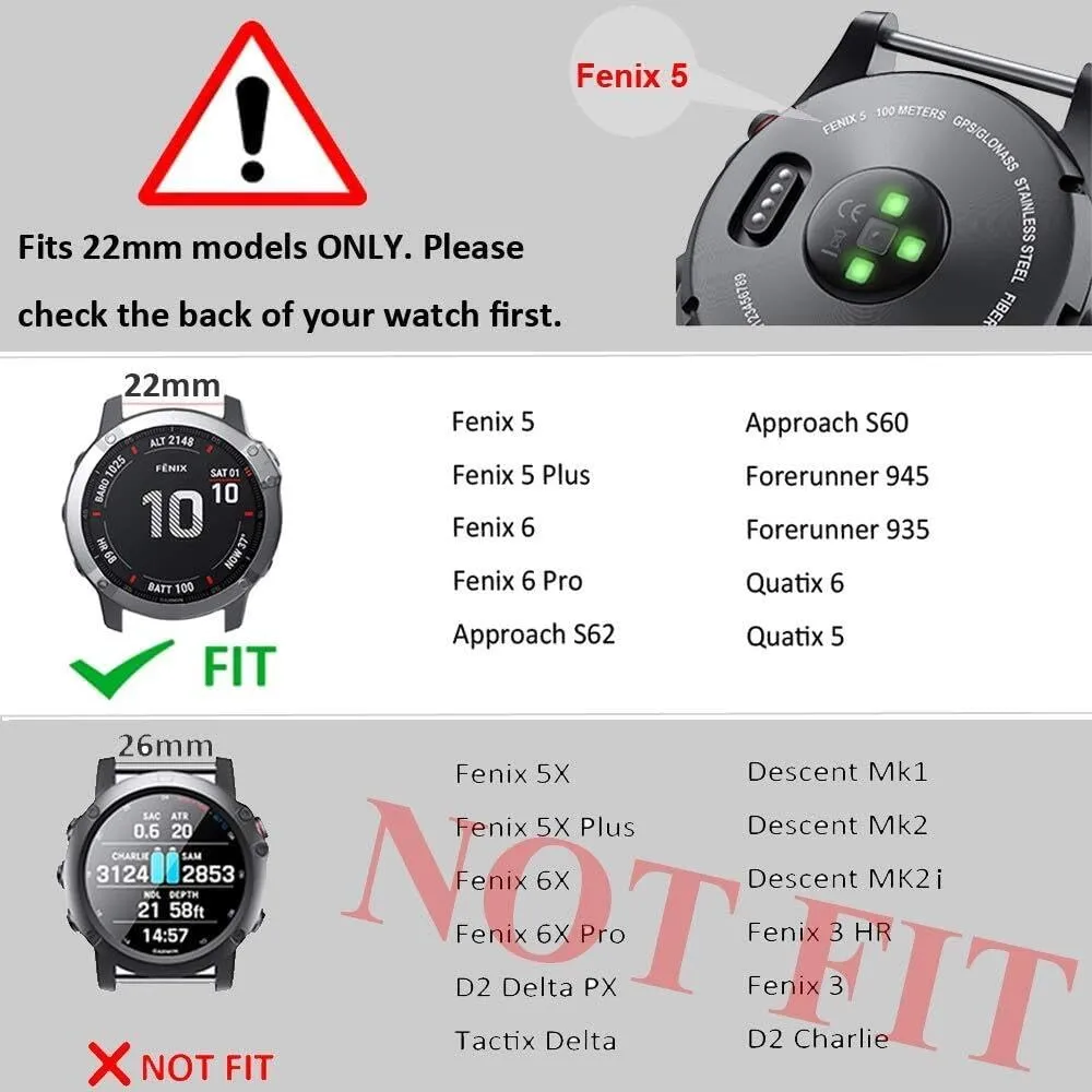 For Fenix 8 Bands 22MM Easy-fit Soft Silicone Watch Band Replacement for Fenix 7/Fenix 6 Pro/Fenix 5/Fenix 5 Plus/Approach S60/S62/Quatix 6 Smartwatches