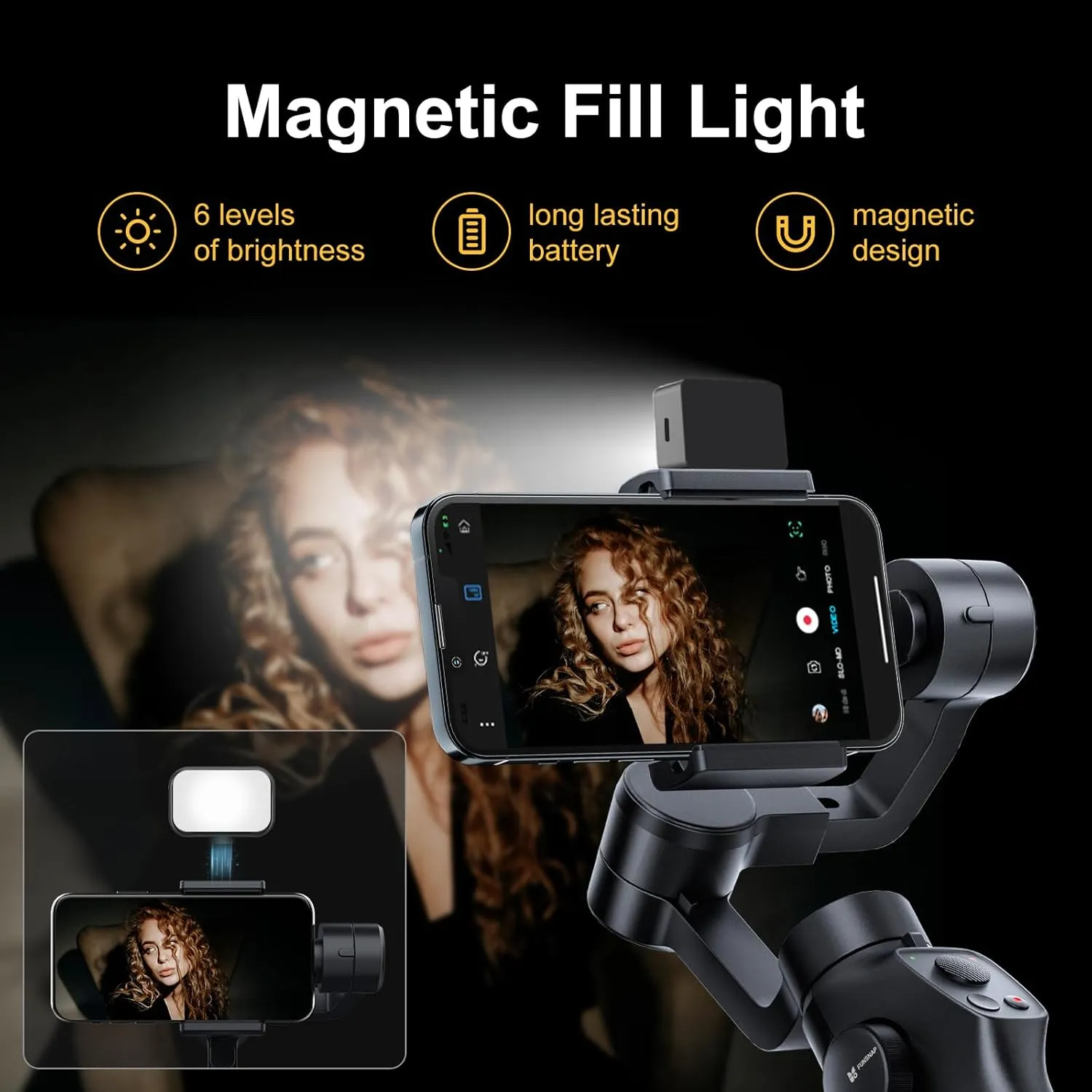 FUNSNAP Gimbal Stabilizer for Smartphone, 3-Axis Stabilization Phone Gimbal Handheld with Fill Light, Face Tracking Tiktok YouTube Vlog Stabilizer for Android iPhone 15 14 13 Pro Max