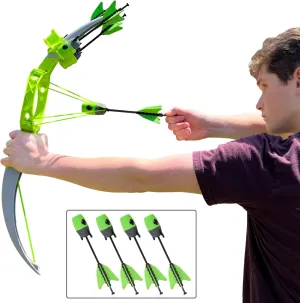 Funwares Ring Strike Archery Bow and Arrow Launches Arrows Over 200 Feet, Includes 1 Kid-Powered Bow and 4 Whistling Foam Tipped Arrows