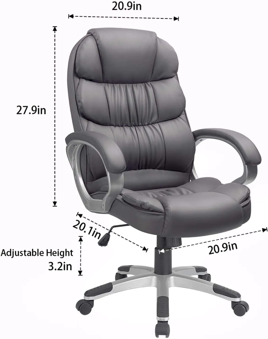 Furmax Leather High Back Office Chair Ergonomic Executive Office Chair Swivel Computer Desk Chair Lumbar Support Soft Cushioned Padded Arms (Grey)