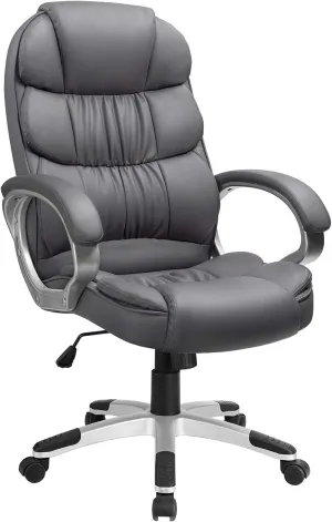 Furmax Leather High Back Office Chair Ergonomic Executive Office Chair Swivel Computer Desk Chair Lumbar Support Soft Cushioned Padded Arms (Grey)