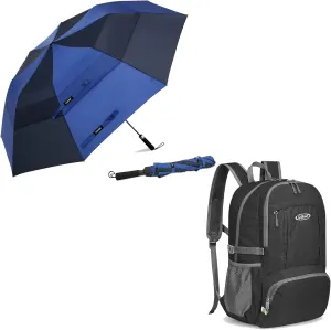 G4Free 40L Lightweight Packable Hiking Backpack, Waterproof Travel Daypack  62inch Portable Golf Umbrella Automatic Open Large Oversize Vented Double Canopy Windproof Waterproof Sport Umbrellas