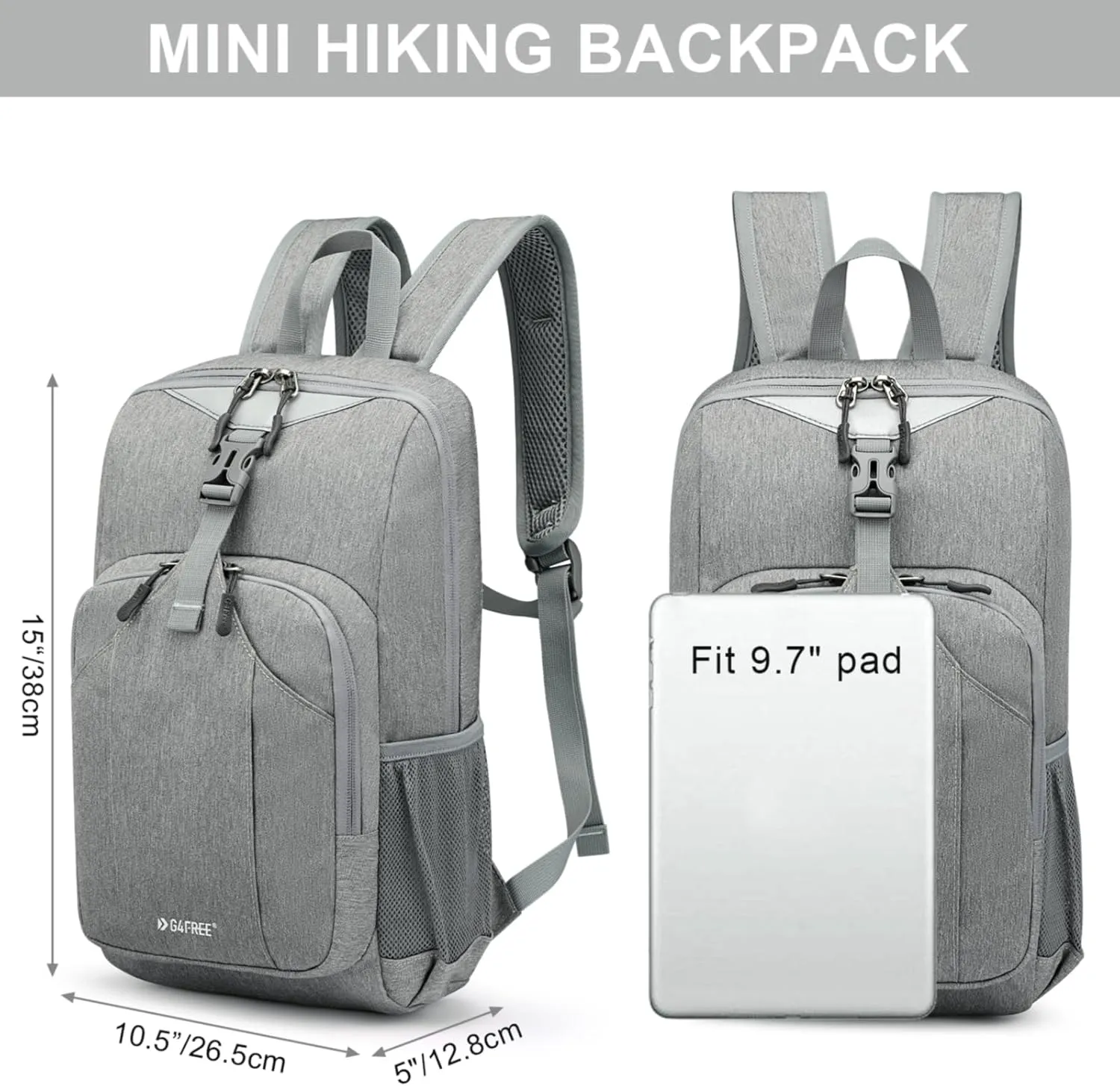 G4Free Mini 10L Hiking Daypack Small Hiking Backpack Cycling Compact Shoulder Backpack Outdoor for Men Women(Light Grey)