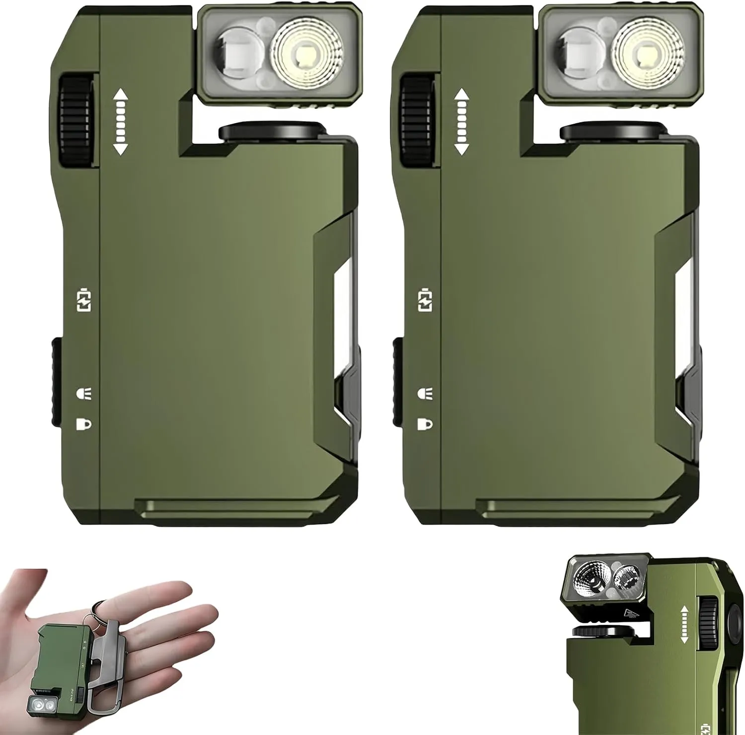 G5 EDC Flashlight, 400 Lumens Dual Light Sources Mini Flashlight with RGB Light, Magnetic Keychain Flashlight for Outdoor, Emergency & Daily Carry (2pcs Green)