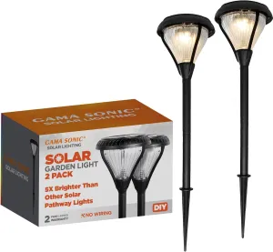Gama Sonic Premier Outdoor Pathway Garden Landscape Light with 2 Color LEDs, Warm White and Bright White, Black, Heavy Duty Cast Aluminum, 50 Lumens, 2-Pack (239002)