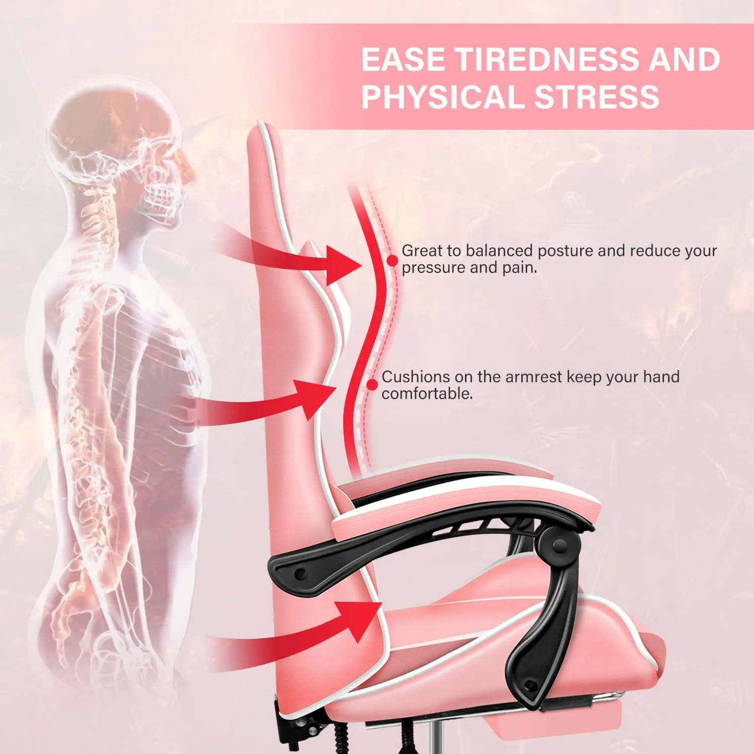 Gaming Chair, Backrest and Seat Height Adjustable Swivel Recliner Racing Office Computer Ergonomic Video Game Chair with Footrest and Lumbar Support, Pink/White