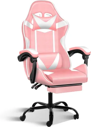 Gaming Chair, Backrest and Seat Height Adjustable Swivel Recliner Racing Office Computer Ergonomic Video Game Chair with Footrest and Lumbar Support, Pink/White