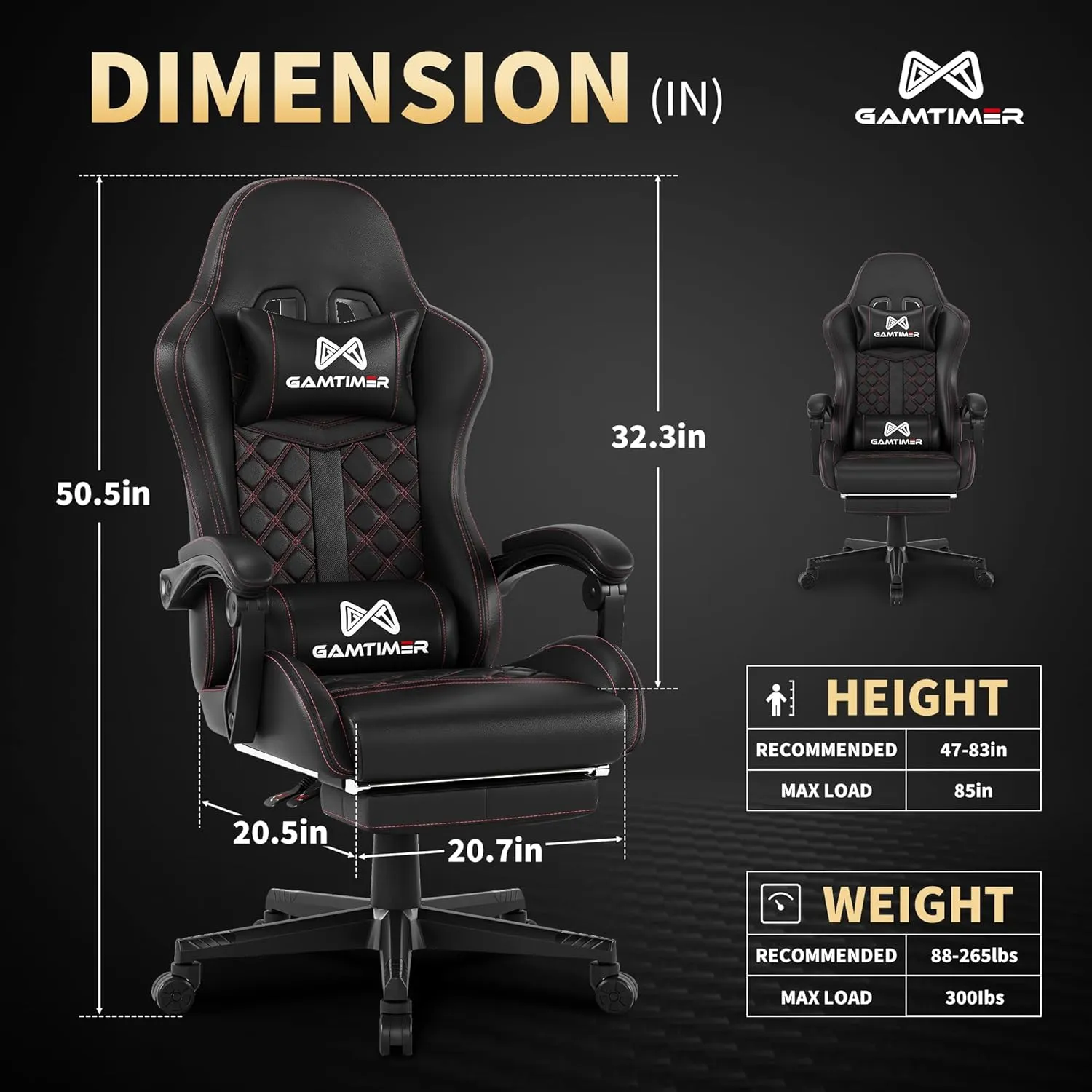 Gaming Chair,Computer Chair with Footrest and Lumbar Support,Breathable PU Leather,4D Lumbar Support and Headrest,360 Degree Swivel Chair with Adjustable Ergonomic Backrest for Adults(Black)