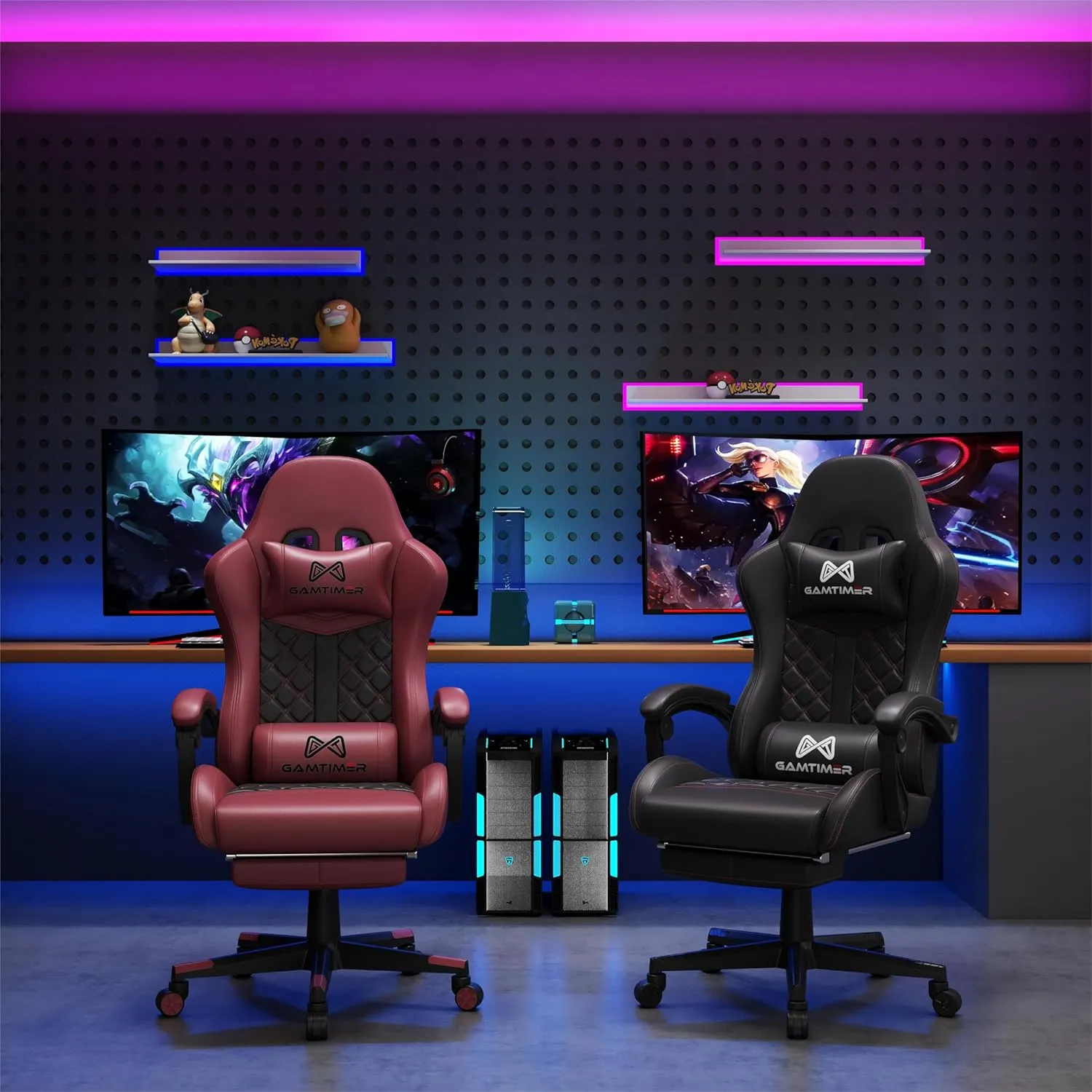 Gaming Chair,Computer Chair with Footrest and Lumbar Support,Breathable PU Leather,4D Lumbar Support and Headrest,360 Degree Swivel Chair with Adjustable Ergonomic Backrest for Adults(Black)
