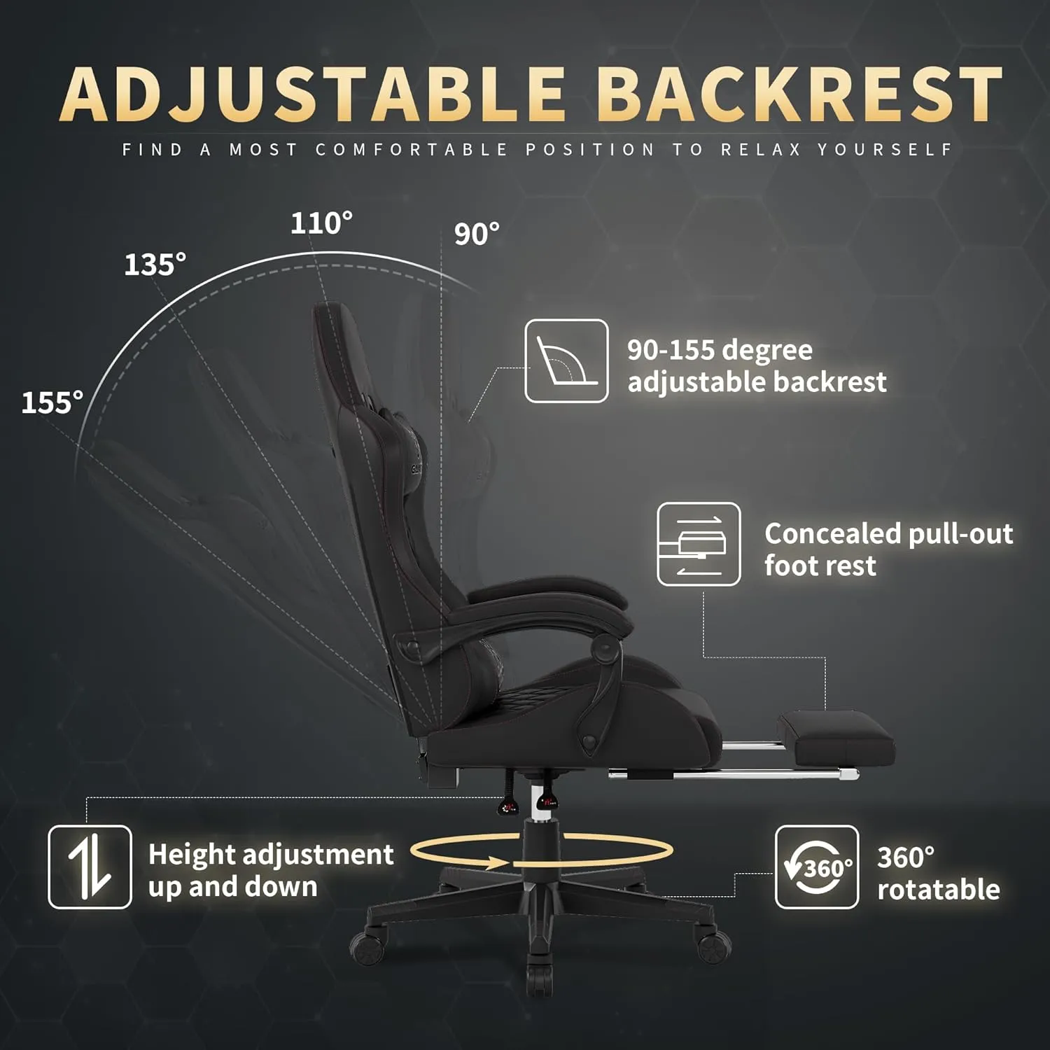 Gaming Chair,Computer Chair with Footrest and Lumbar Support,Breathable PU Leather,4D Lumbar Support and Headrest,360 Degree Swivel Chair with Adjustable Ergonomic Backrest for Adults(Black)
