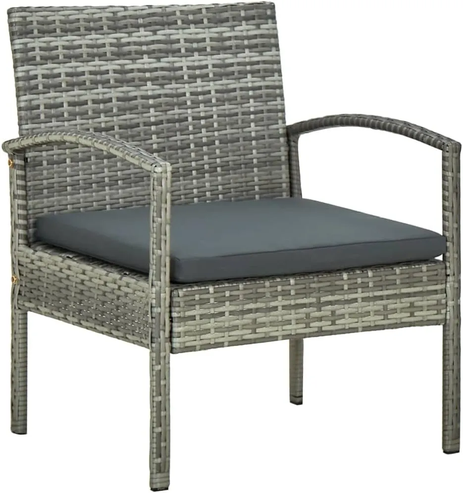 Garden Chairs, Lounge Chair, Patio Chair with Cushion, Easy to Clean Suitable for Indoor, Patio, Deck, Front Porch, Garden Poly Rattan Gray