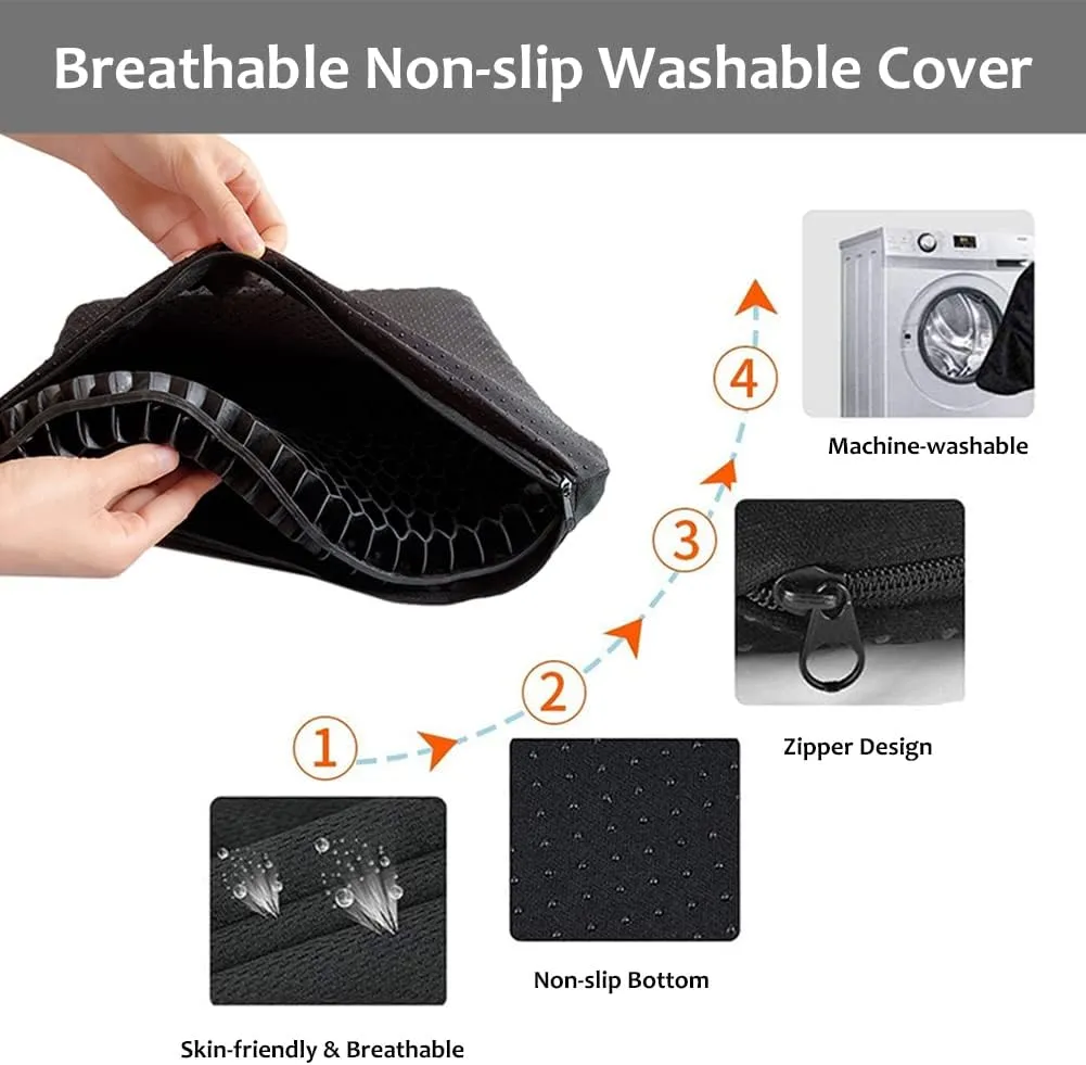 Gel Seat Cushion for Long Sitting Pressure Relief - Wheelchair Cushions for Pressure Sores - Coccyx, Sciatica & Tailbone Pain Relief Cushion - Non-Slip Butt Pillow for Office, Home, Car (Black)