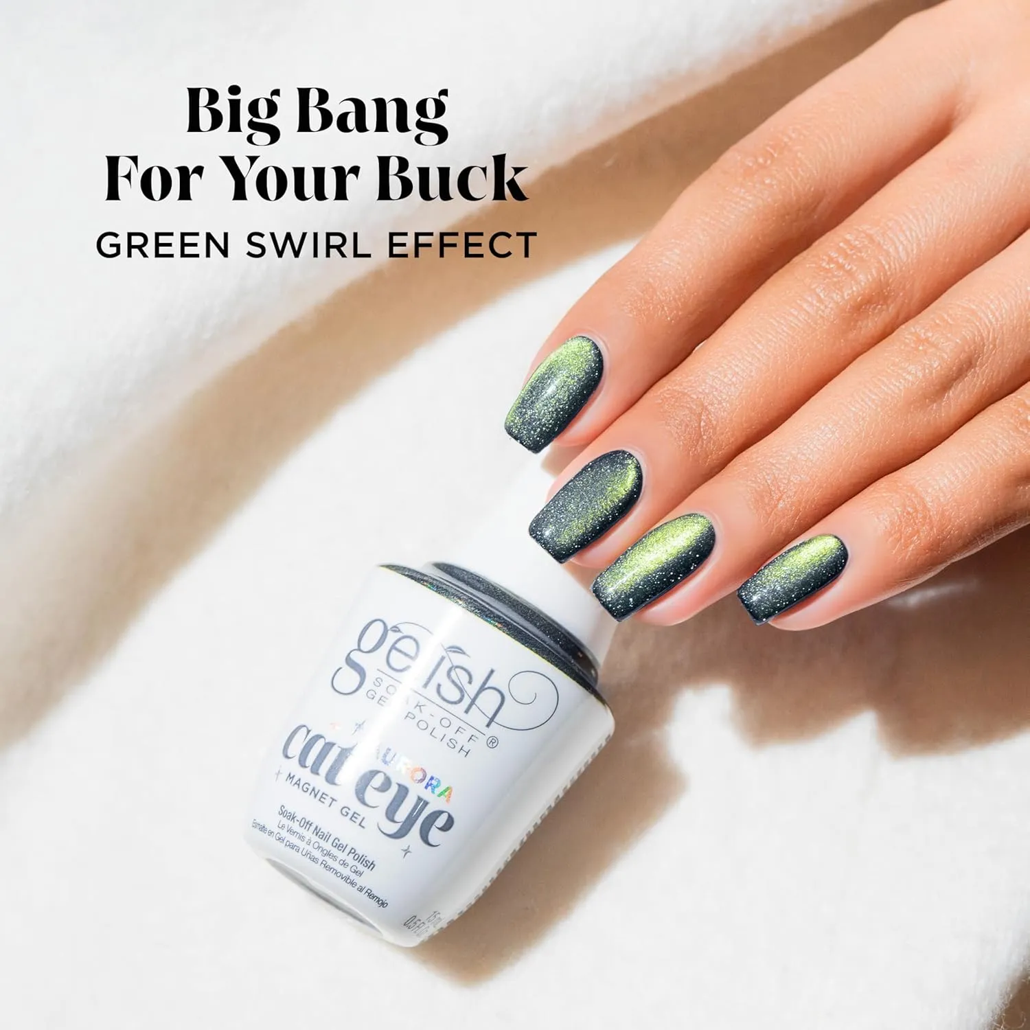 Gelish Aurora Cat Eye Effect Magnet Gel Polish – Reflective Flash Glitter Galaxy, Multi-Dimensional Iridescent Shimmer, Soak-Off, Vegan & Cruelty-Free. (Big Bang For Your Buck, 15mL)