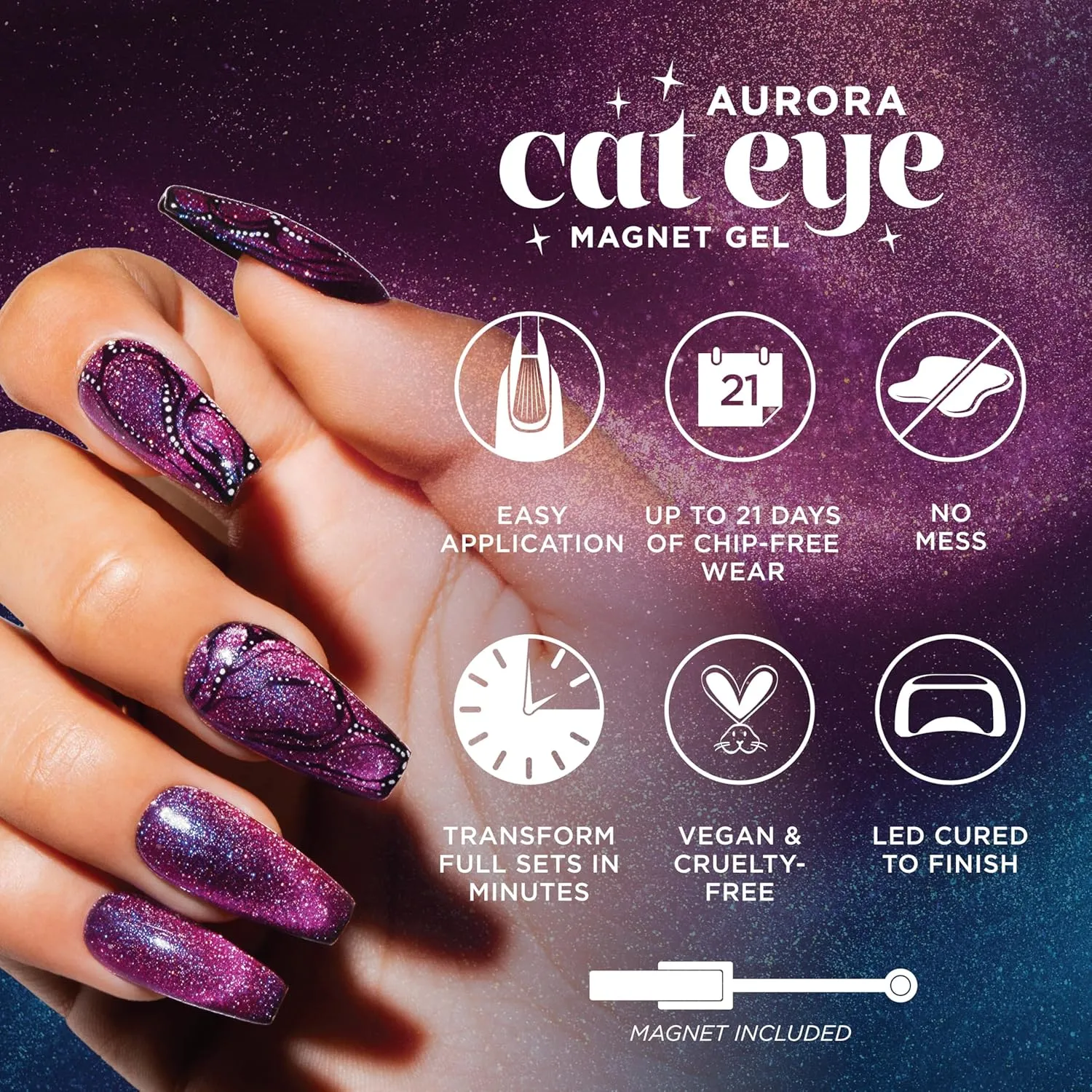 Gelish Aurora Cat Eye Effect Magnet Gel Polish – Reflective Flash Glitter Galaxy, Multi-Dimensional Iridescent Shimmer, Soak-Off, Vegan & Cruelty-Free. (Big Bang For Your Buck, 15mL)
