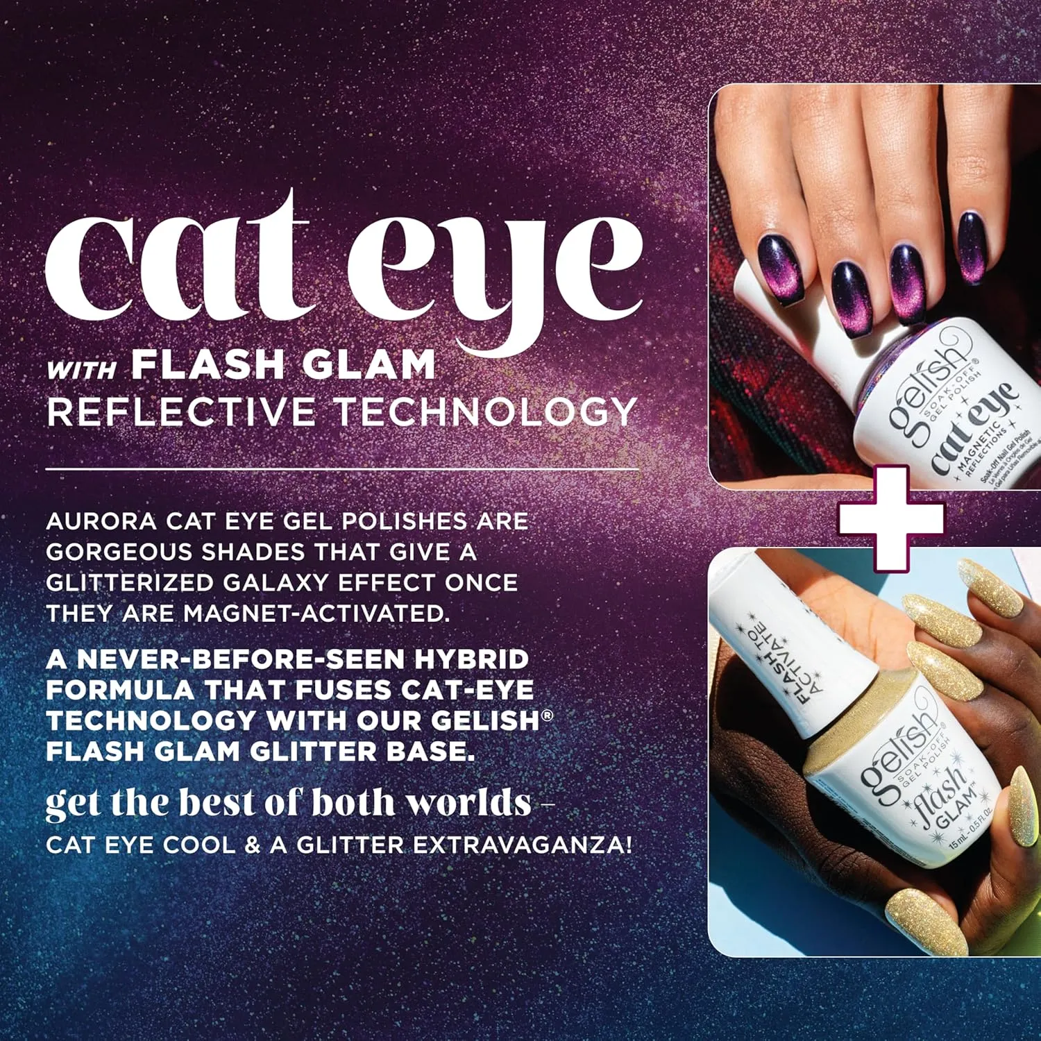 Gelish Aurora Cat Eye Effect Magnet Gel Polish – Reflective Flash Glitter Galaxy, Multi-Dimensional Iridescent Shimmer, Soak-Off, Vegan & Cruelty-Free. (Big Bang For Your Buck, 15mL)