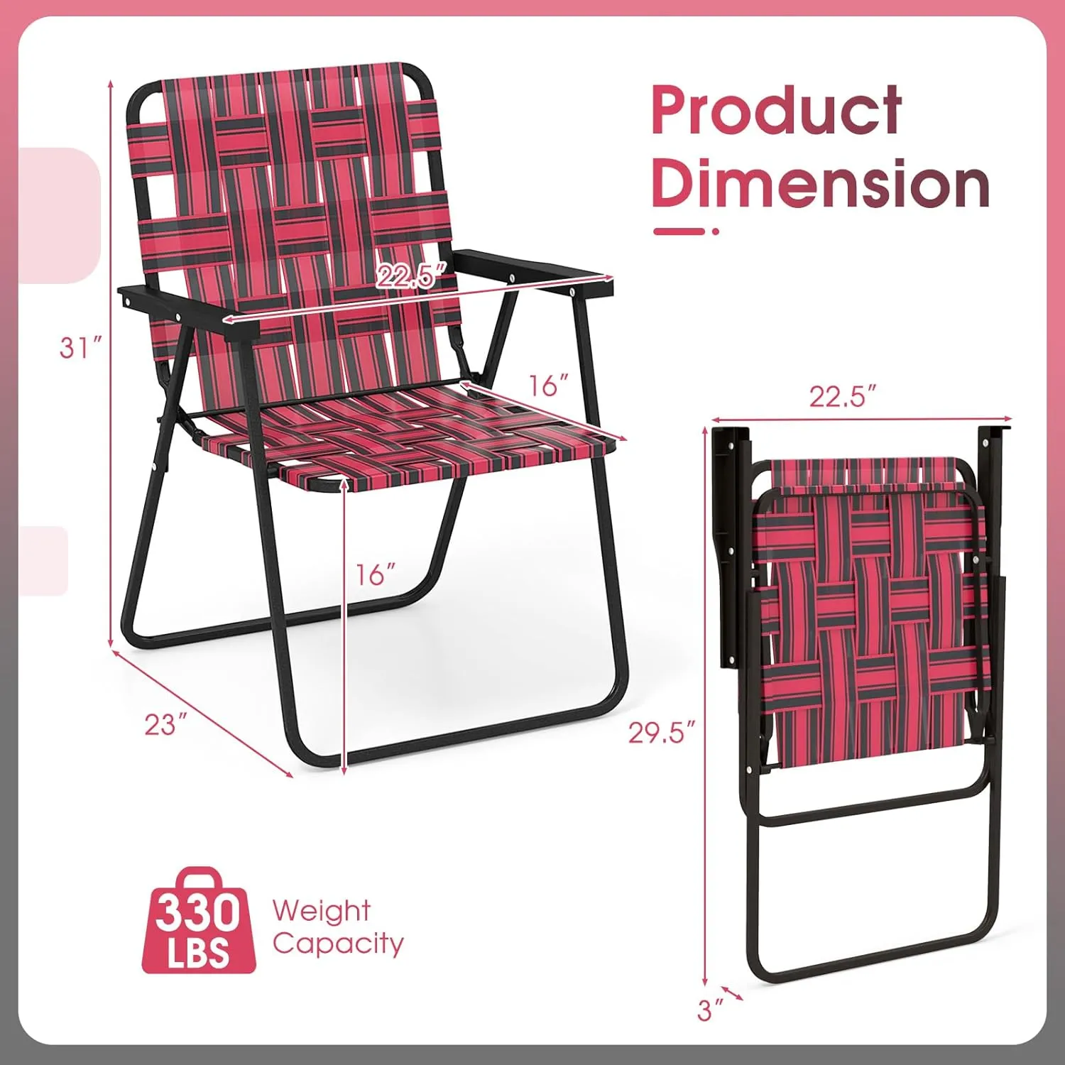 Giantex 2-Pack Beach Chairs for Adults, Camping Chair with Steel Frame, Webbing Design, Lightweight Folding Directors Chair for Outdoor, Patio, Fishing, Yard, Poolside Lawn (Red)