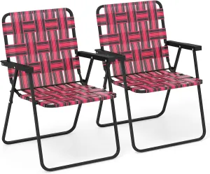 Giantex 2-Pack Beach Chairs for Adults, Camping Chair with Steel Frame, Webbing Design, Lightweight Folding Directors Chair for Outdoor, Patio, Fishing, Yard, Poolside Lawn (Red)