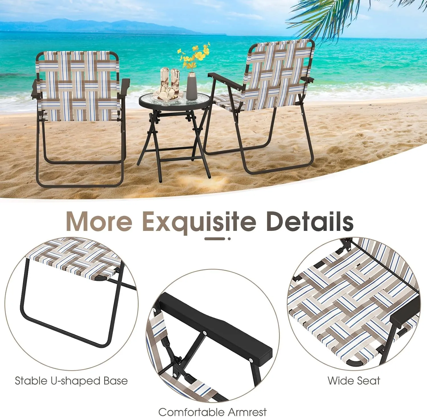 Giantex Beach Chairs for Adults 4-Pack - Camping Chair with Steel Frame, Lightweight Folding Directors Chair, Outdoor Webbing Chair for Patio, Fishing, Yard, Poolside Lawn Chairs Set of 4 (Khaki)