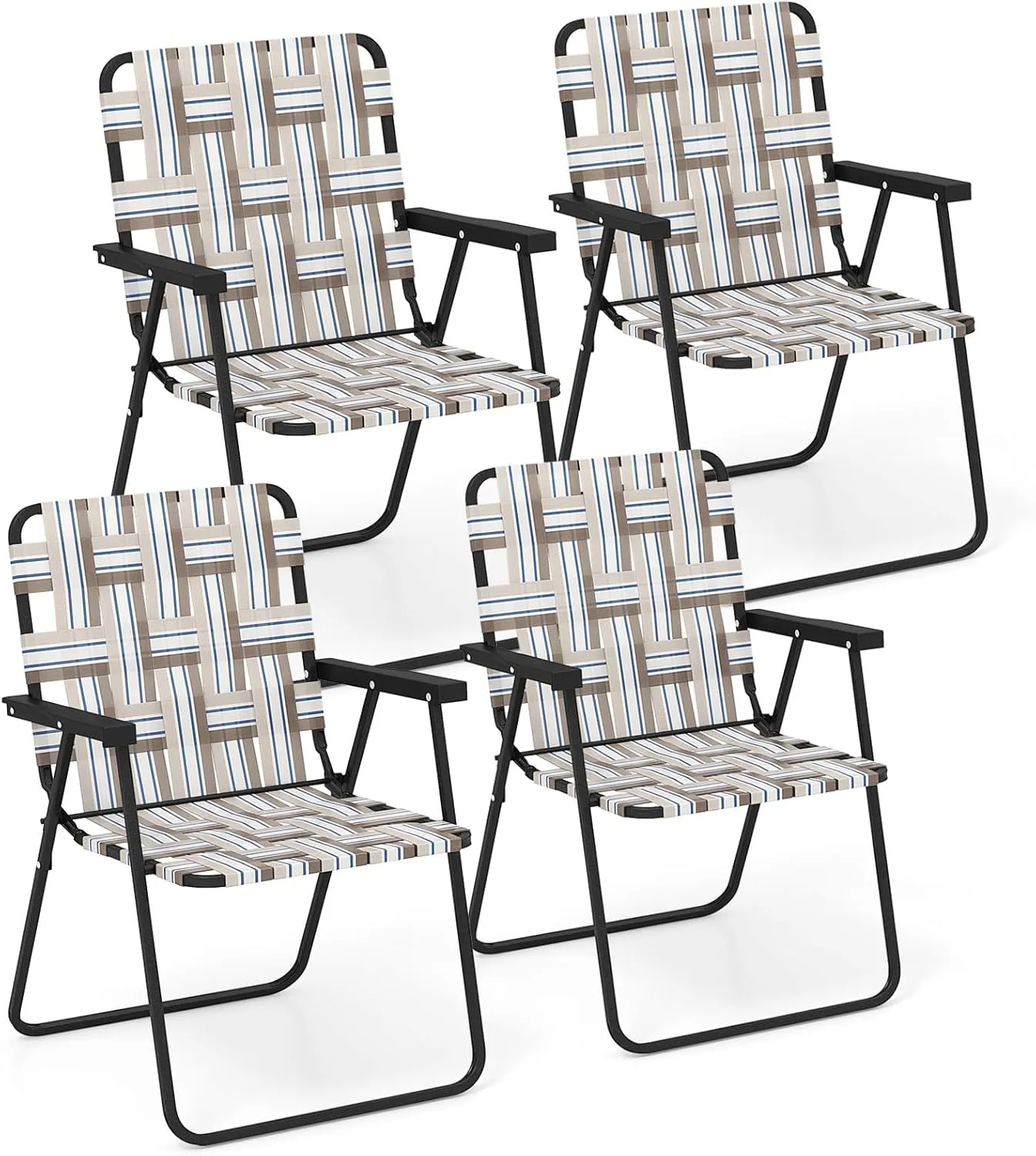 Giantex Beach Chairs for Adults 4-Pack - Camping Chair with Steel Frame, Lightweight Folding Directors Chair, Outdoor Webbing Chair for Patio, Fishing, Yard, Poolside Lawn Chairs Set of 4 (Khaki)
