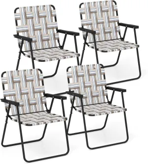 Giantex Beach Chairs for Adults 4-Pack - Camping Chair with Steel Frame, Lightweight Folding Directors Chair, Outdoor Webbing Chair for Patio, Fishing, Yard, Poolside Lawn Chairs Set of 4 (Khaki)